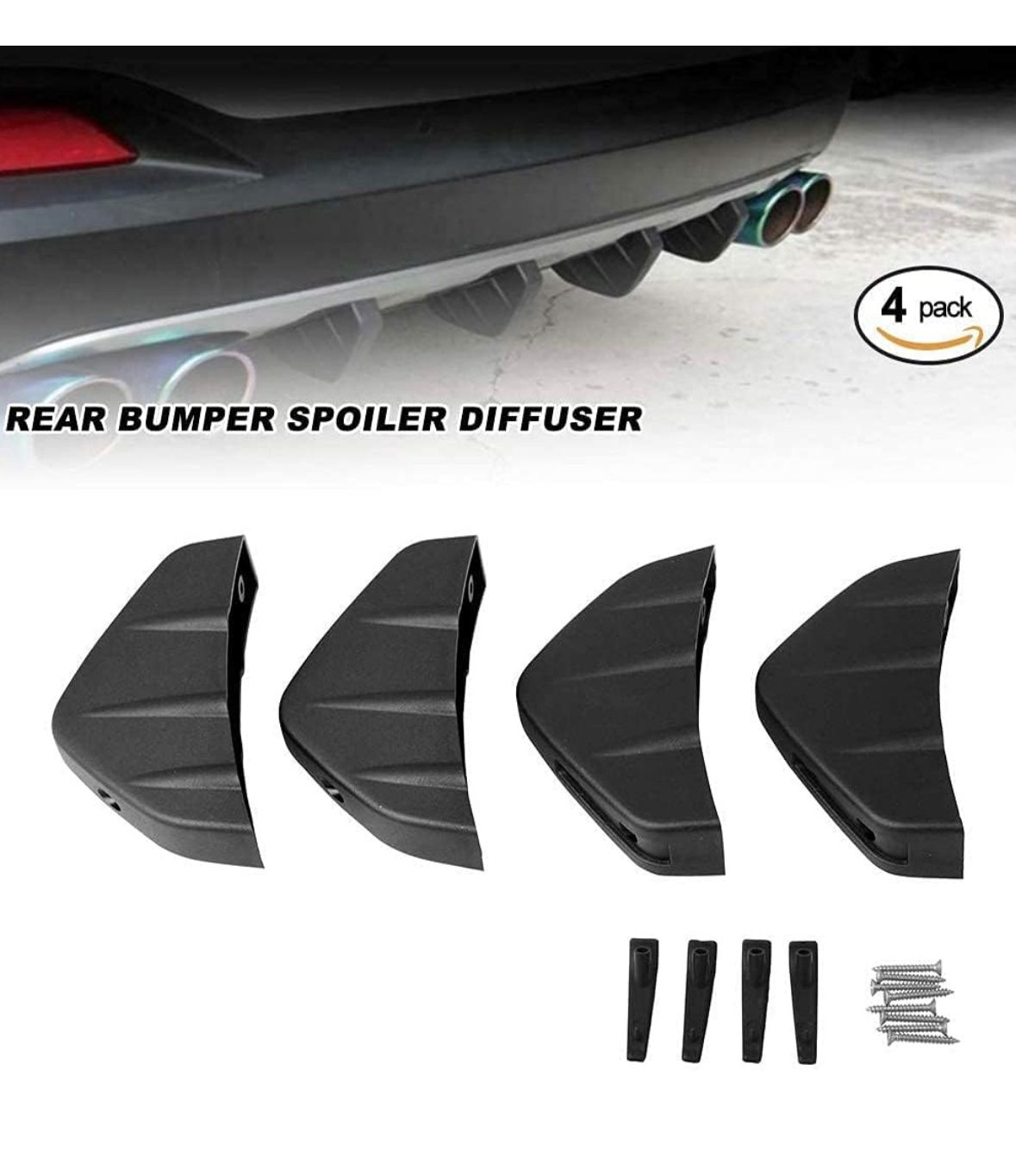 4 PCS Car Rear Bumper Lip Spoiler Universal Bumper Diffuser Shark Fins Pattern Black Auto Anti-Crash Accessories