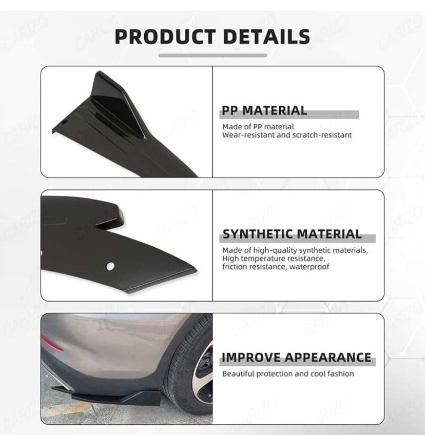 2pc Universal Rear Bumper Diffuser Splitter Canard Protector Spoiler Fin Lip Front Bumper Body Kit