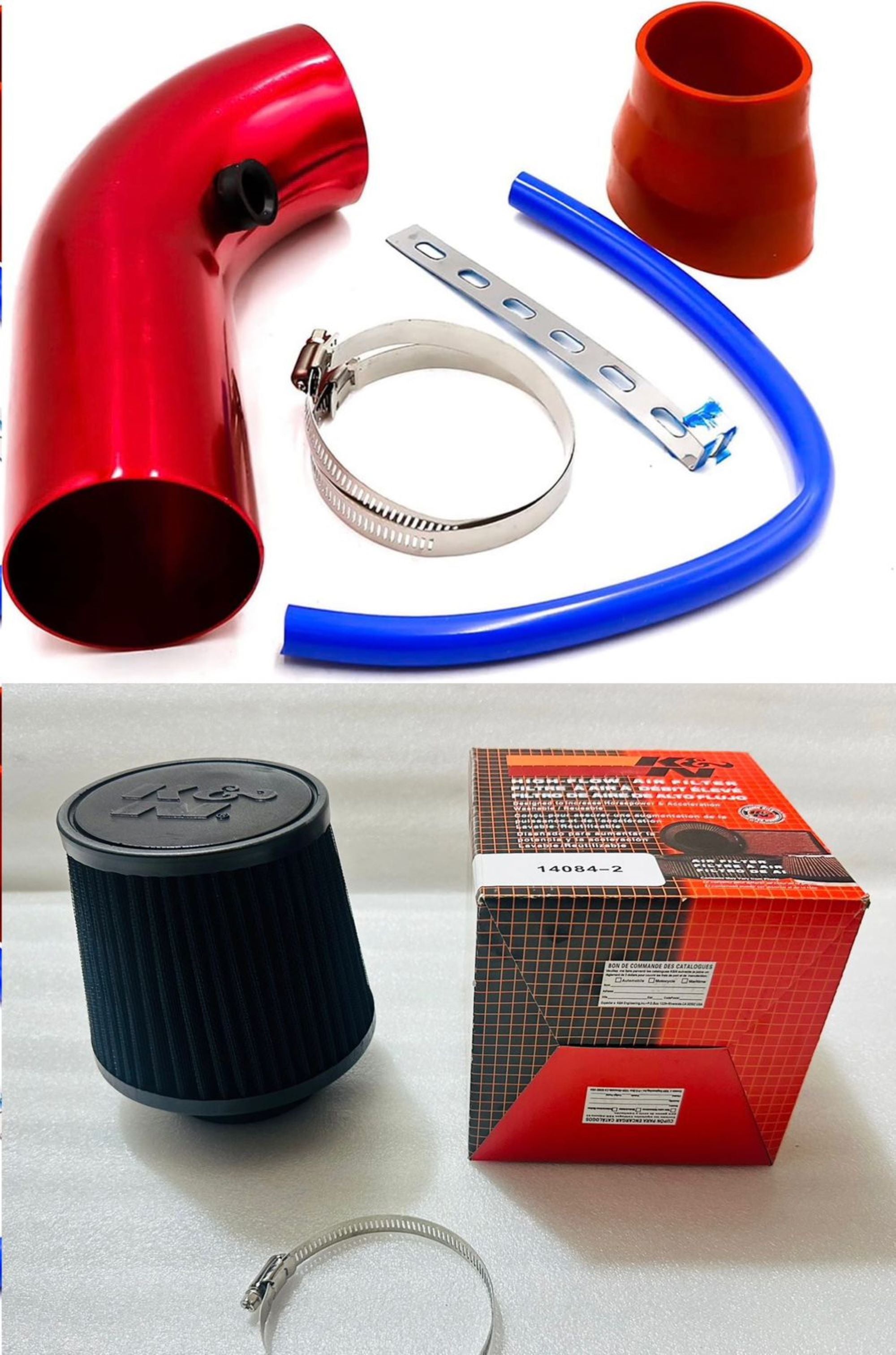 RED KN CAR METAL INTAKE AIR FILTER + Cold Air Intake Pipe 3Inch Universal Performance Car Cold Air Intake Turbo Filter Aluminum Air Filter Induction Flow Hose Pipe Metal intake Pipe