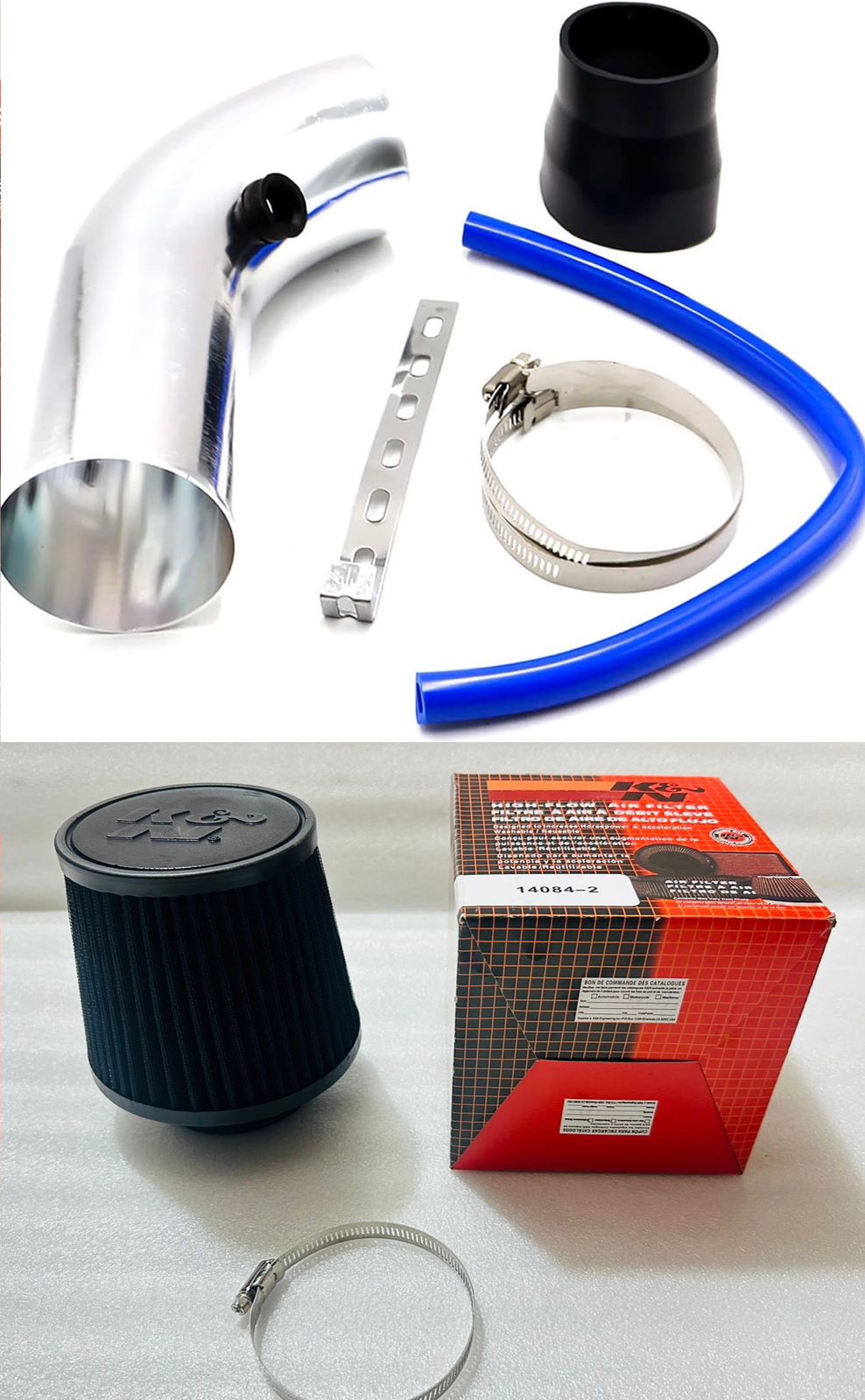 SILVER KN CAR METAL INTAKE AIR FILTER + Cold Air Intake Pipe 3Inch Universal Performance Car Cold Air Intake Turbo Filter Aluminum Air Filter Induction Flow Hose Pipe Universal Kit