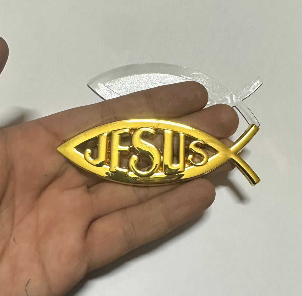 Jesus Christian GOLDEN Metal Sticker (10 x 3cm) Car Emblem 3D Badge Auto Racing Sport Sticker Jesus Christian Universal