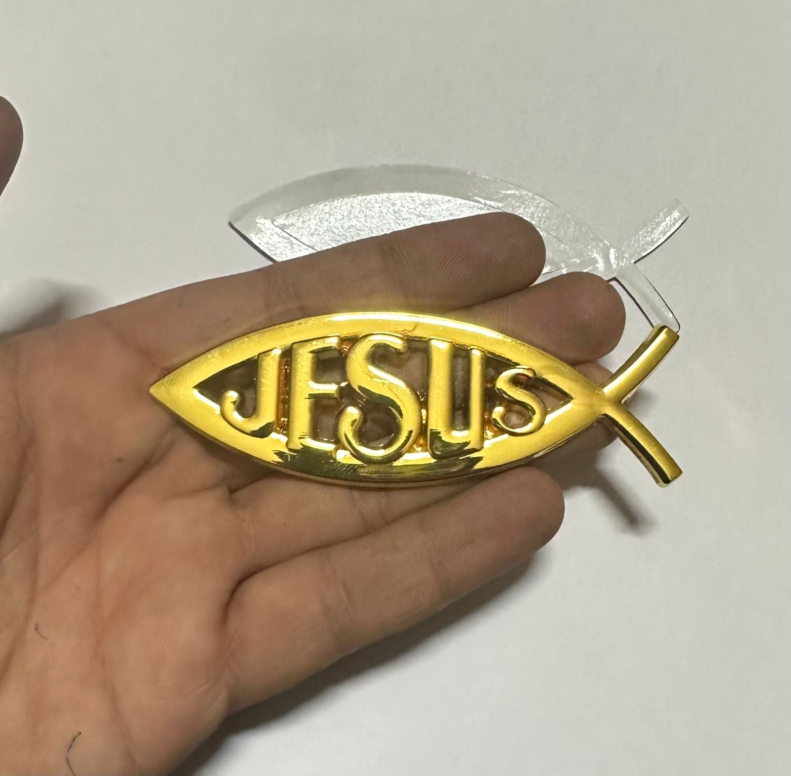 Jesus Christian GOLDEN Metal Sticker (10 x 3cm) Car Emblem 3D Badge Auto Racing Sport Sticker Jesus Christian Universal