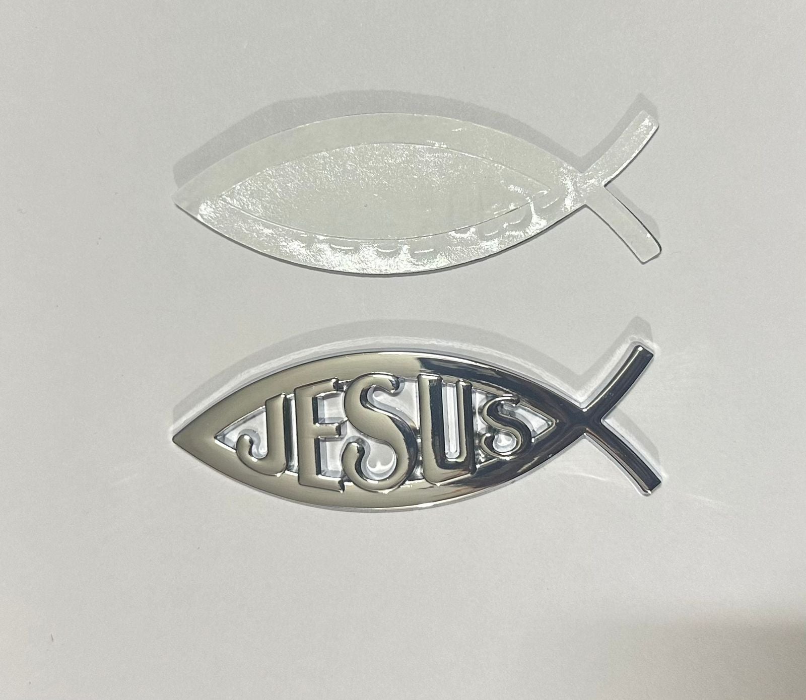 Jesus Metal Chrome Sticker (10 x 3cm) Car Metal Jesus Fish Christian Logo Car Emblem 3D Badge Attractive car.
