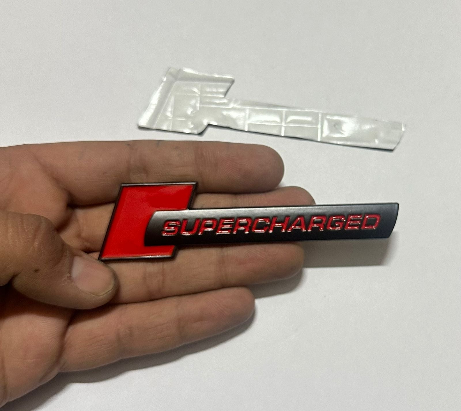 Supercharged- Black RED Sign Sticker Car Bike Metal Supercharged Logo Car Emblem Premium 3D Badge (10 x 2.6cm) Auto Racing Sport Sticker Grand Tourer Decal