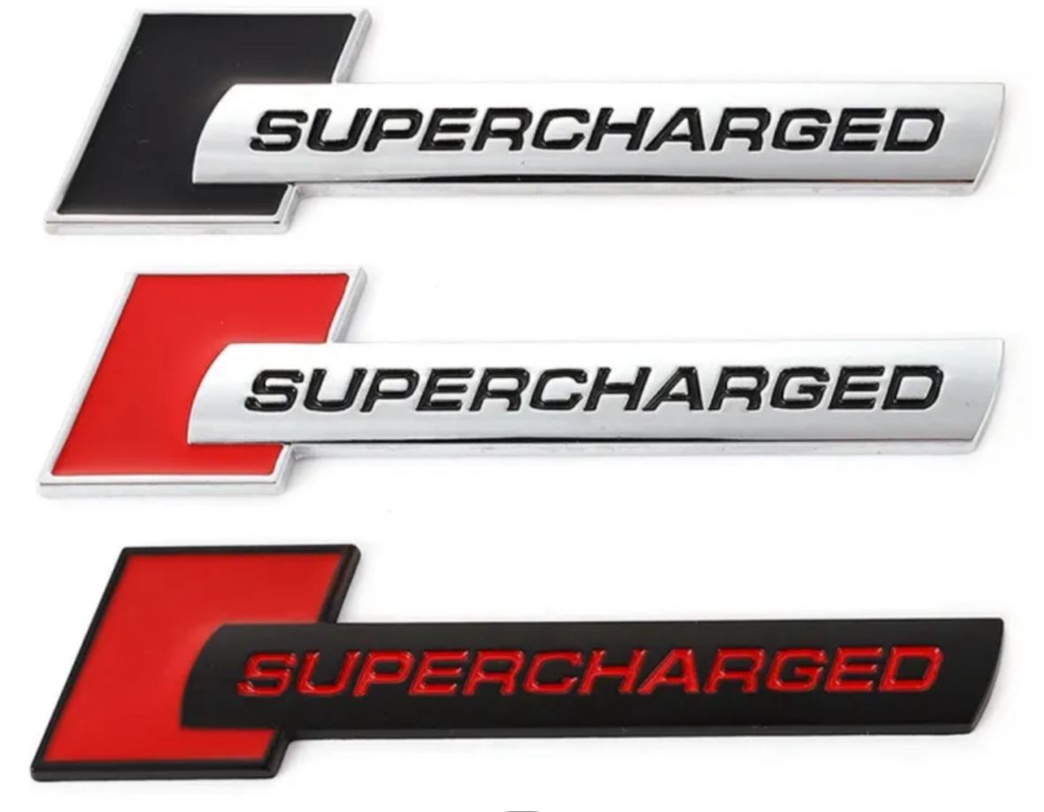 Supercharged Sign Sticker Car Bike Metal Supercharged Logo Car Emblem Premium 3D Badge (10 x 2.6cm) Auto Racing Sport Sticker Grand Tourer Decal