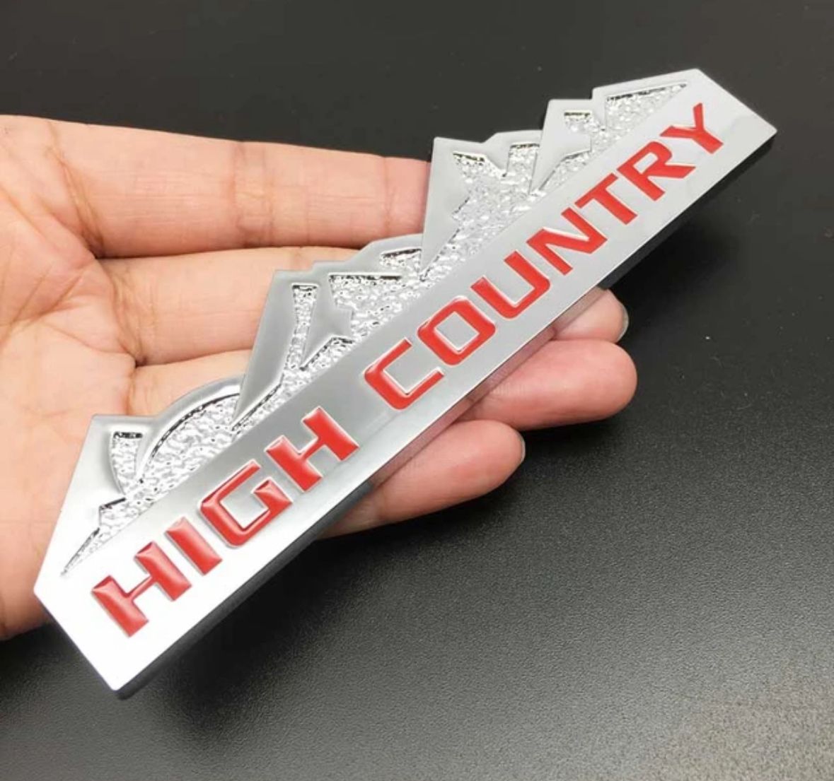 HIGH Country 3D Logo Car Emblem Badge Auto Racing (13.5cmx4cm) Sport Sticker Grand Tourer Decal Sticker 4x4 Off Road Attractive for All Car (Chrome-RED HIGH Country 3D Grill Logo)