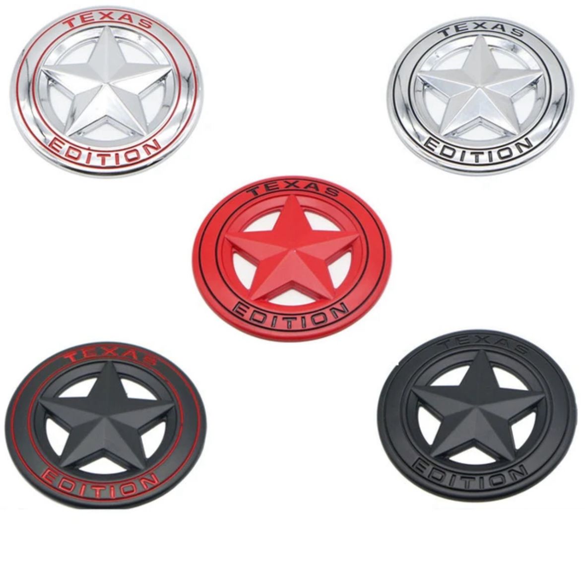 Chrome-Black Star Texas Edition 3D Metal Sticker (7.5cmx7.5cm) Car Bike Laptop Texas Edition Logo Car Emblem 3D Badge Attractive Sticker Auto Racing Sport Logo Grand Tourer Decal.