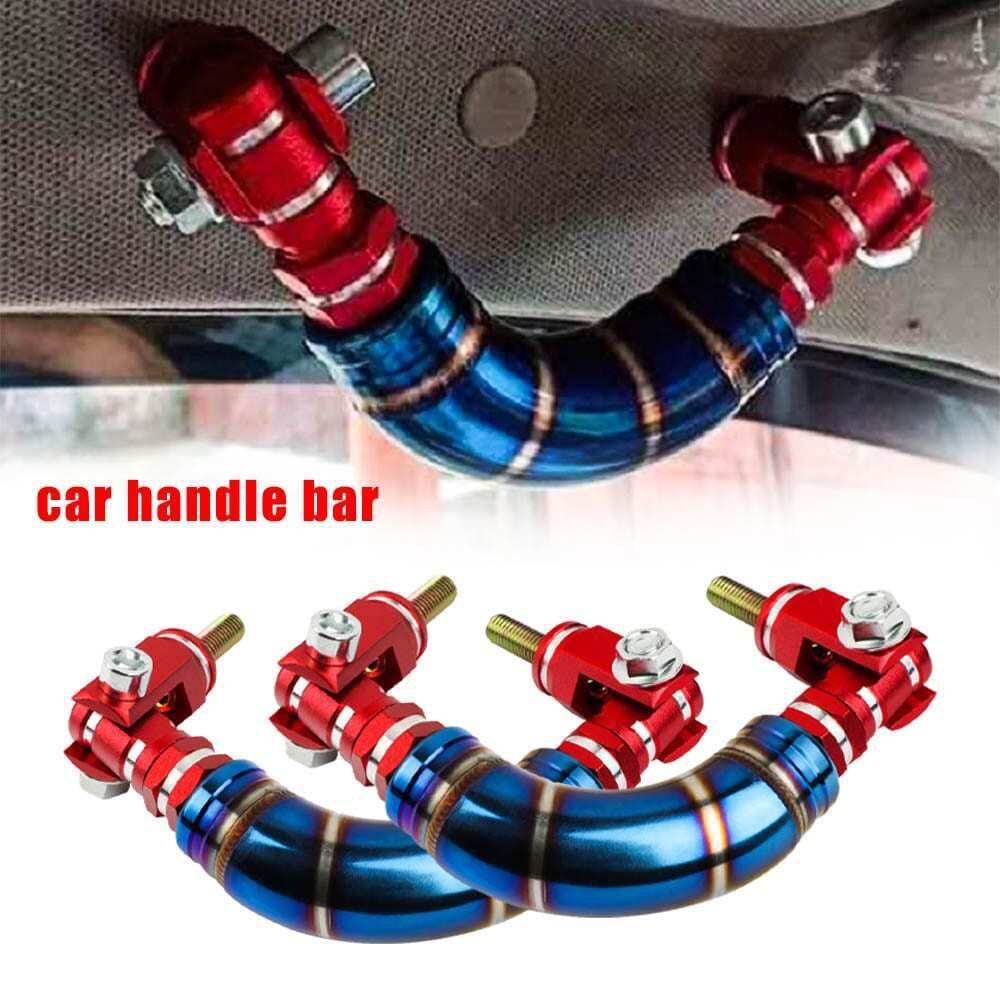 2X JDM Titanium RED JDM Titanium Roll Bar Grab Support Car Interior Grip Roof Handle Car Roof Handle Grip Burnt Grab Bar