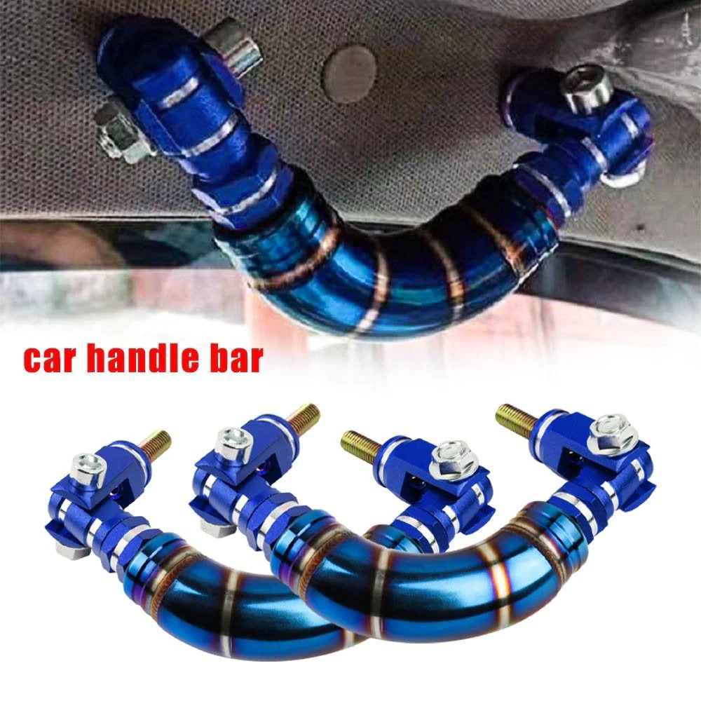 2X JDM Titanium Blue JDM Titanium Roll Bar Grab Support Car Interior Grip Roof Handle Car Roof Handle Grip Burnt Grab Bar Safety Protector