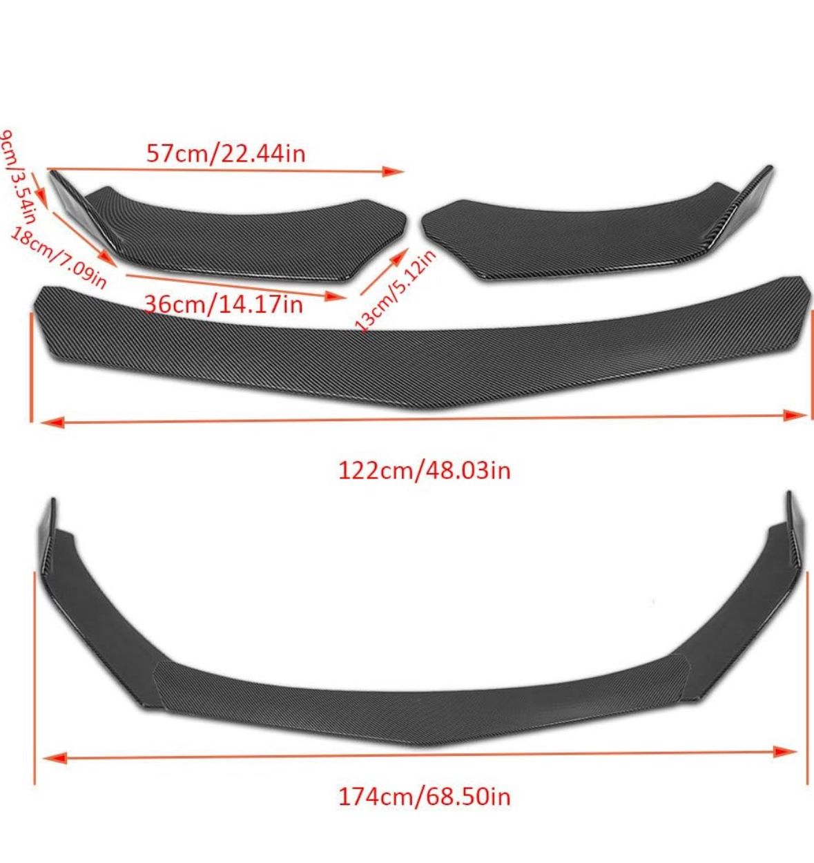 3pcs Bumper Carbon Splitter Car Front Lip Chin Bumper Body Kit Front Bumper Lip Splitter Protection Bumper Splitter JDM ABS Protective Spoiler for Car