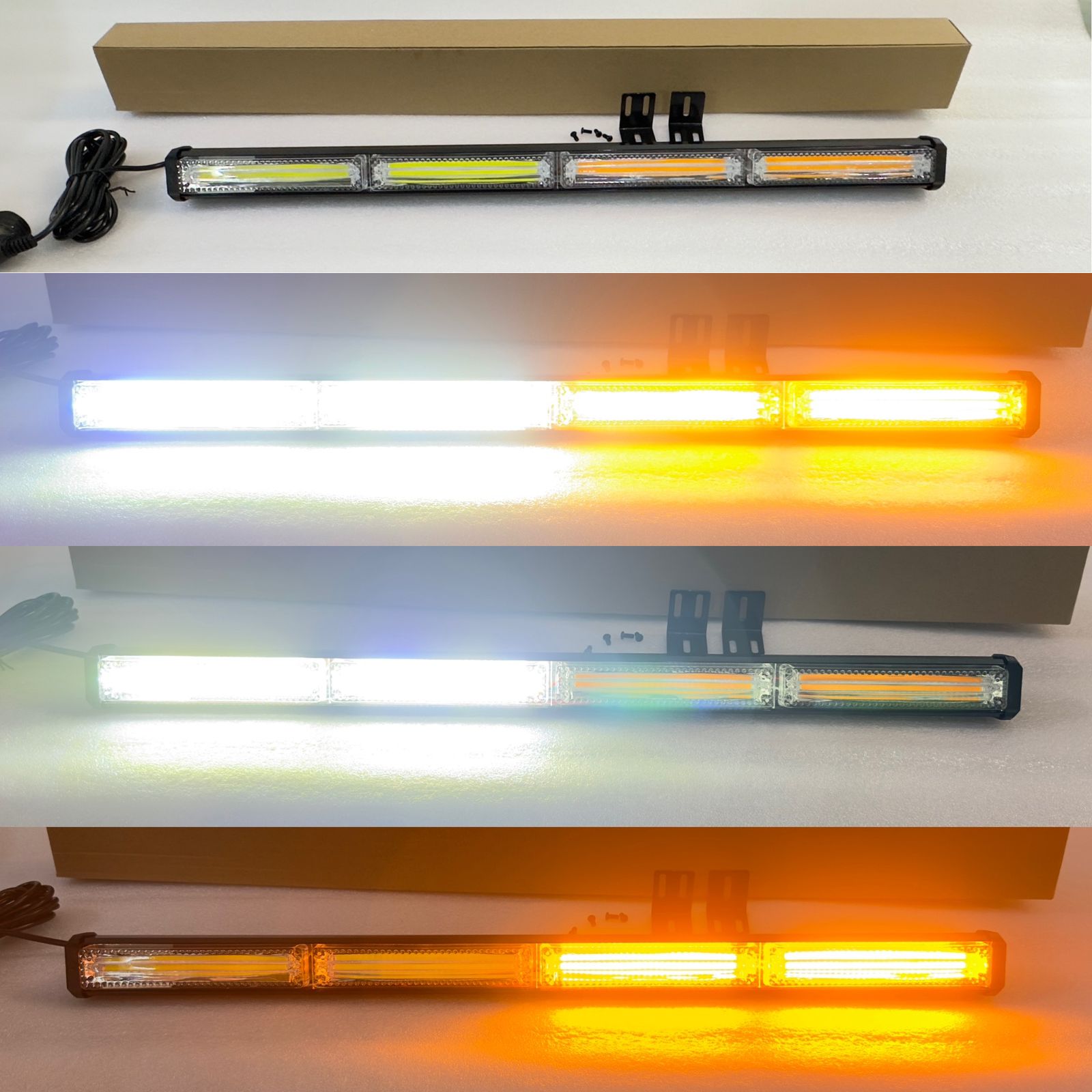 4COB- White-Yellow- (1 Piece). Flasher Traffic Advisor Strobe Led Light Bar White Yellow Light 24" 12V 40w LED Flasher, Mini Light Bar for SUV's 4X4 Trucks.