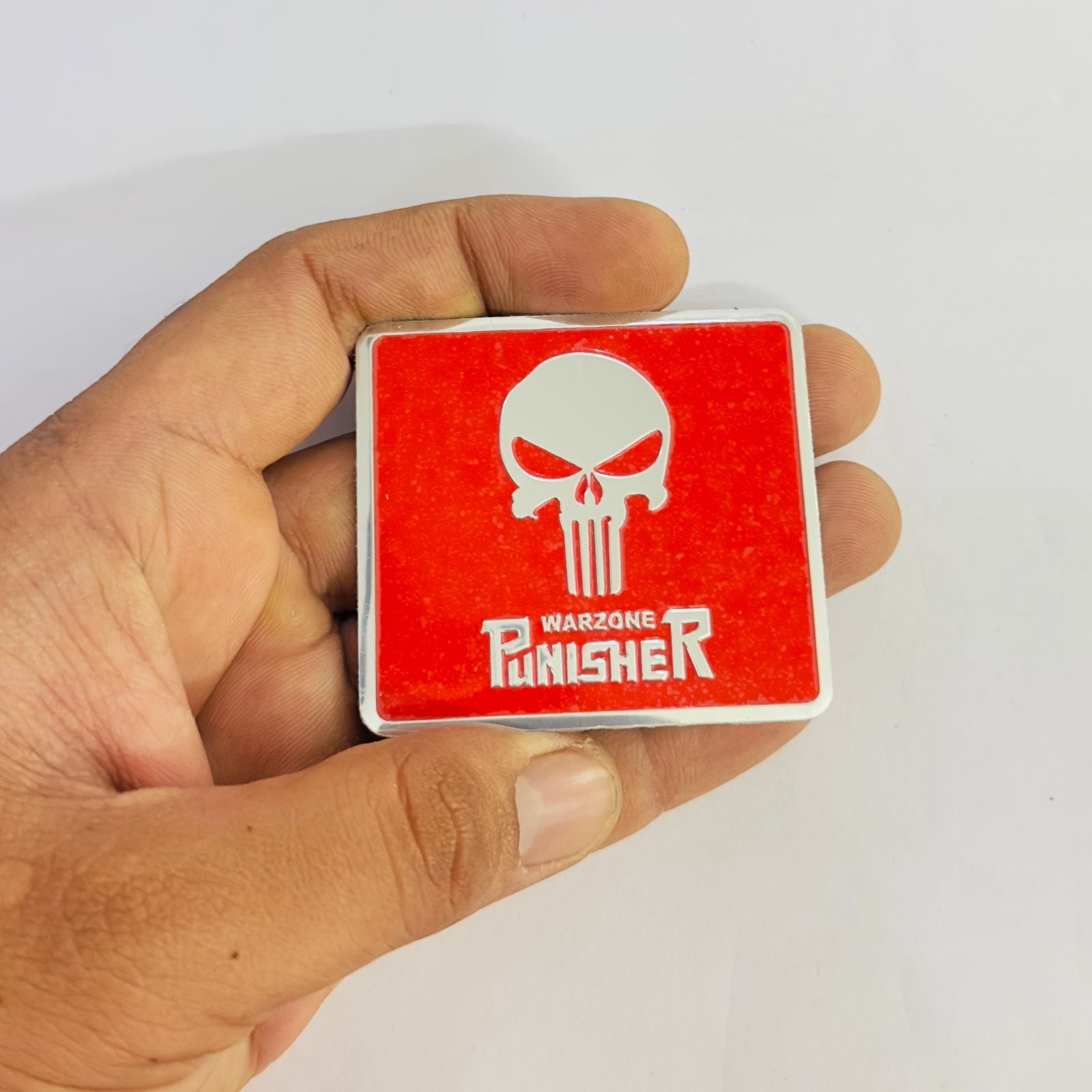 Chrome RED Skull Punisher Stickers 5.6cmx6cm Car Metal Logo 3D Emblem Auto Racing Sport Sticker Decal.