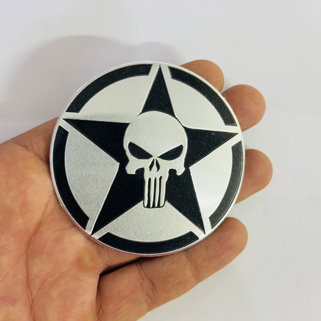Chrome BLACK Skull Round Punisher Sticker 5.6cmx6cm Car Metal Logo 3D Emblem Auto Racing Sport Sticker Decal Decorative Sticker