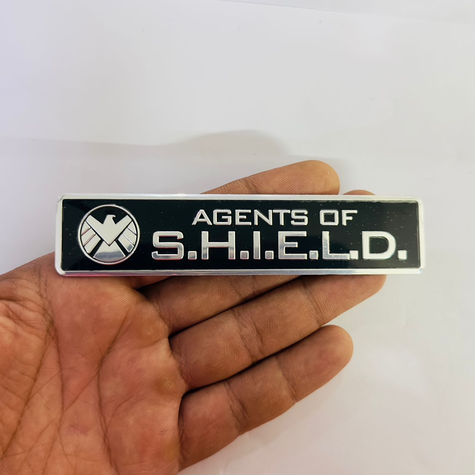 Black Marvel Metal Agents of Shield Sticker 12cmx2.5cm Car Bike Styling Car Logo 3D Badge Auto Racing Sport Sticker Decal Emblem Badges-1PC for Car &amp; Bike