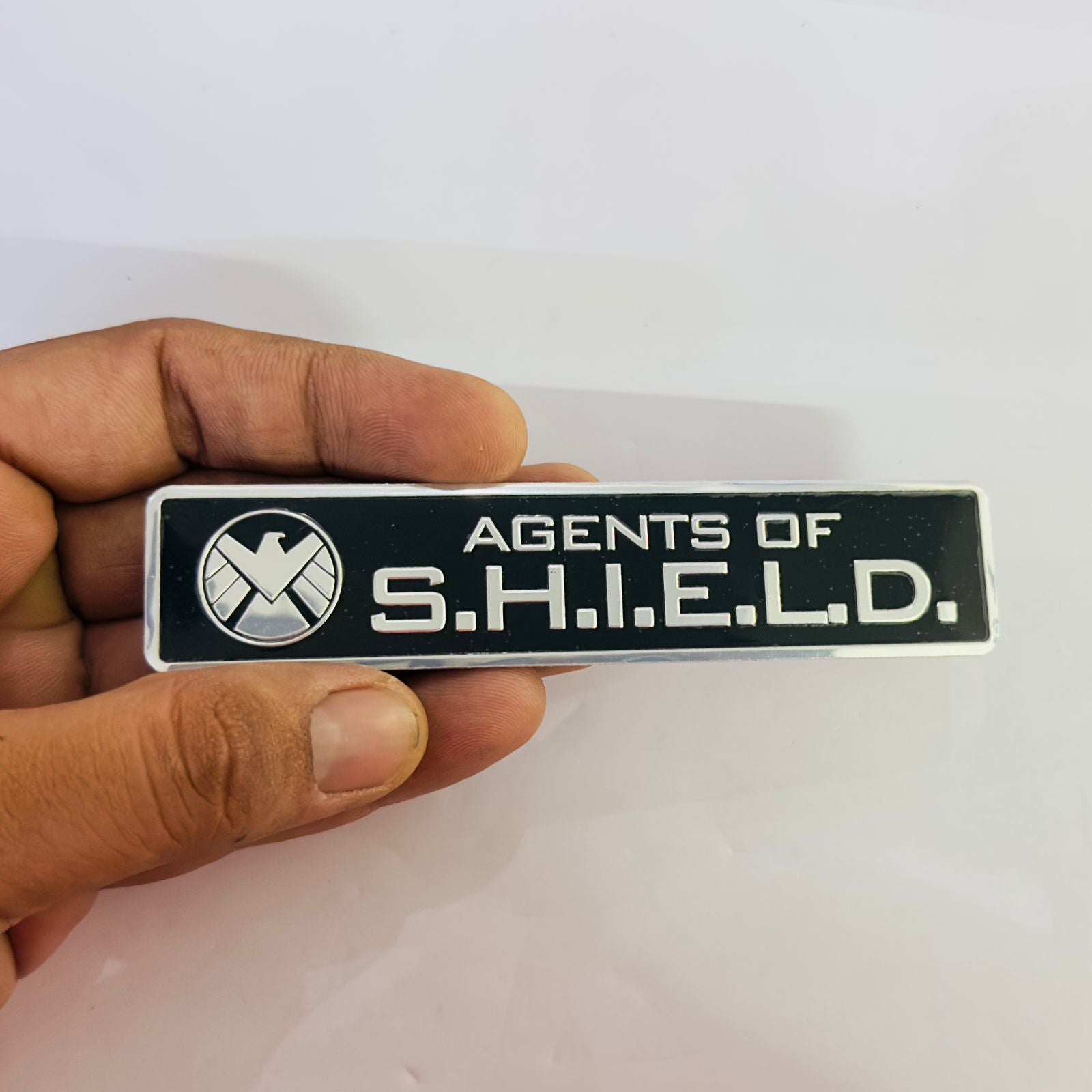 Black Marvel Metal Agents of Shield Sticker 12cmx2.5cm Car Bike Styling Car Logo 3D Badge Auto Racing Sport Sticker Decal Emblem Badges-1PC for Car &amp; Bike