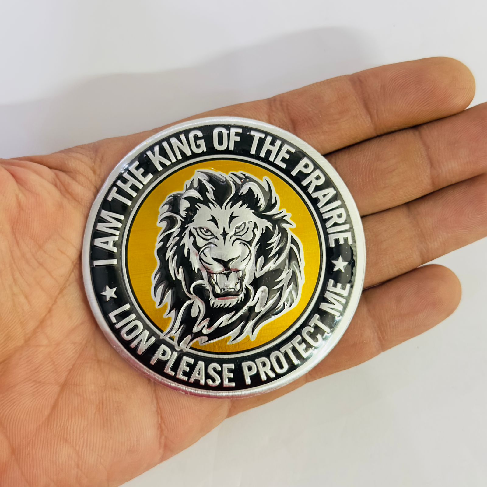 Lion Metal Sticker 7.6cmx7.6cm Lion Head Badge 3D Aluminum Alloy Car Motorcycle Emblem 3D Logo Emblem 3D Badge Auto Racing Sport Sticker Decal-1 Piece