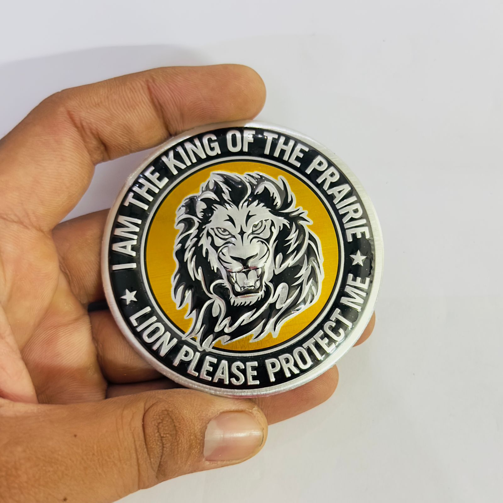 Lion Metal Sticker 7.6cmx7.6cm Lion Head Badge 3D Aluminum Alloy Car Motorcycle Emblem 3D Logo Emblem 3D Badge Auto Racing Sport Sticker Decal-1 Piece