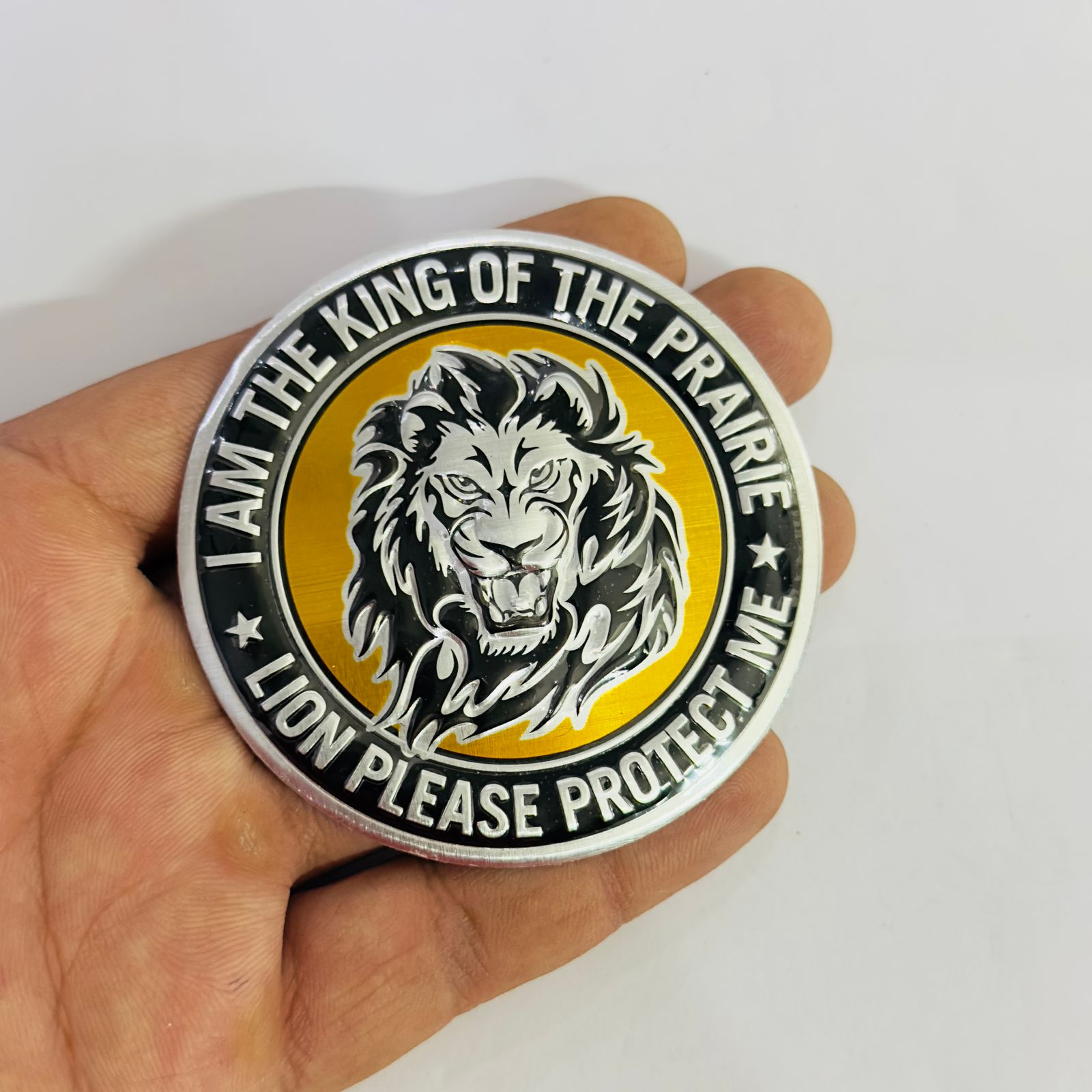Lion Metal Sticker 7.6cmx7.6cm Lion Head Badge 3D Aluminum Alloy Car Motorcycle Emblem 3D Logo Emblem 3D Badge Auto Racing Sport Sticker Decal-1 Piece