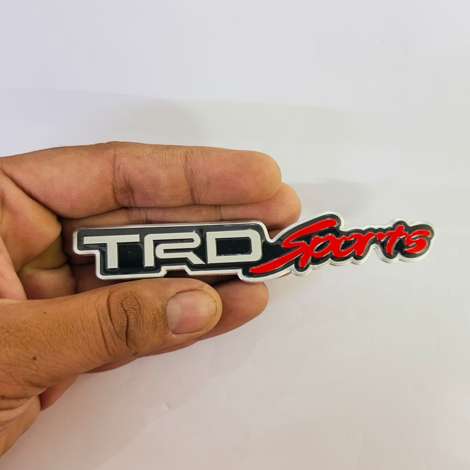 Silver Red TRD Sports lo.go 12.1cmx1.6cm 3D Versatile Logo Car Trunk Side Fender Rear Badge Metal Lo.go 3D Emblem Auto Racing Sport Sticker Decal for Cars/Bike