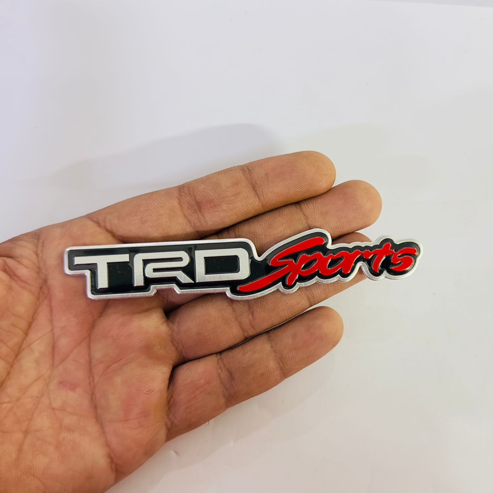 Silver Red TRD Sports lo.go 12.1cmx1.6cm 3D Versatile Logo Car Trunk Side Fender Rear Badge Metal Lo.go 3D Emblem Auto Racing Sport Sticker Decal for Cars/Bike