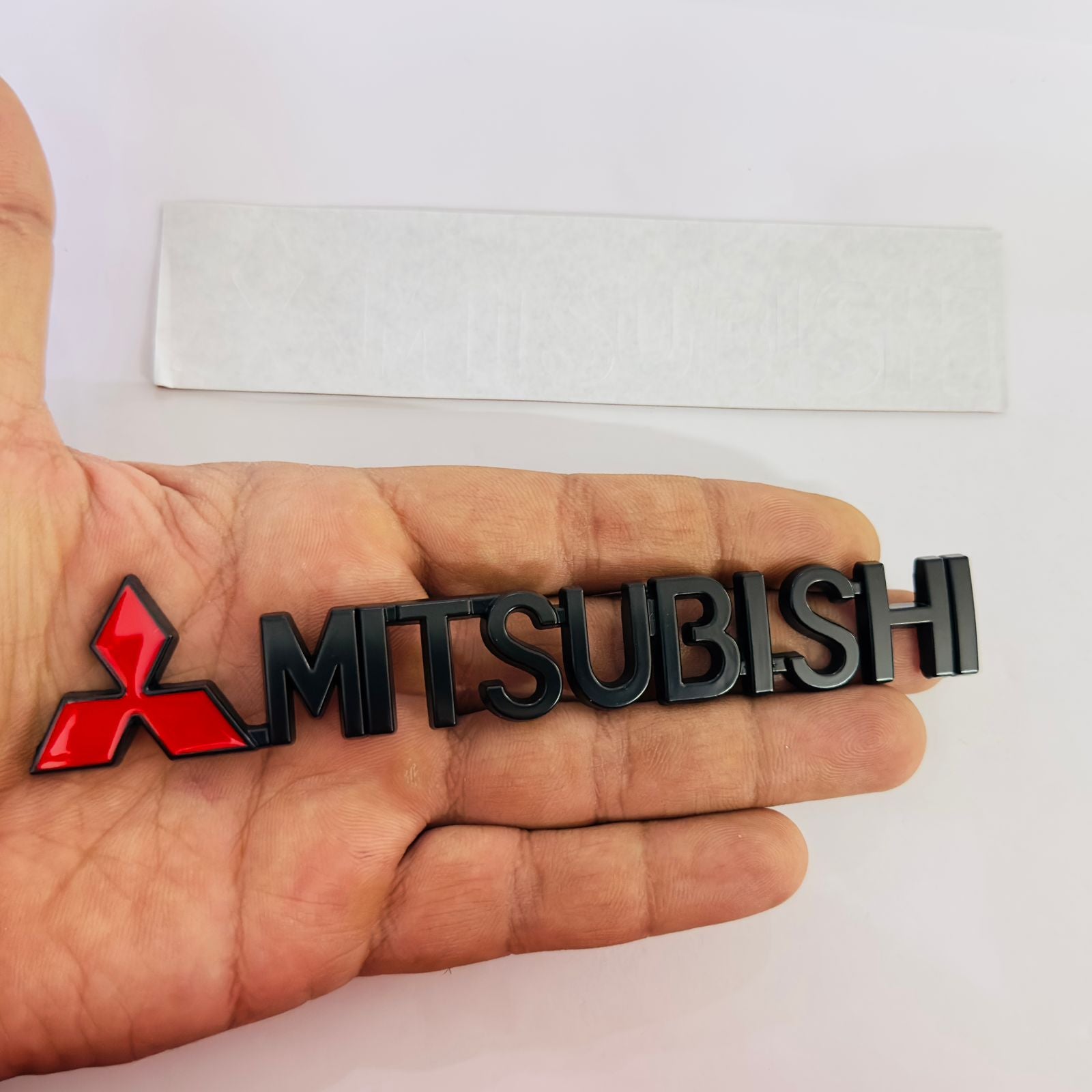Black Mitsubishi 3D Metal Sticker (15cmx3cm) Car Bike Laptop Mitsubishi Logo Car Emblem 3D Badge Sticker Universal Auto Racing Sport Logo Grand Tourer Decal.