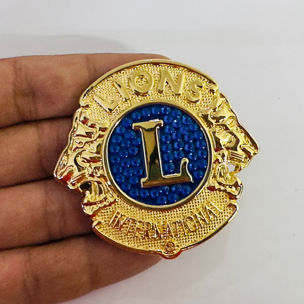 Golden Blue International Lion Logo 6cm x 6.5cm Metal Badge, 3D Metal Logo for Vehicles, Universal Fit for Car, Truck, Motorcycle