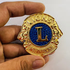 Golden Blue International Lion Logo 6cm x 6.5cm Metal Badge, 3D Metal Logo for Vehicles, Universal Fit for Car, Truck, Motorcycle