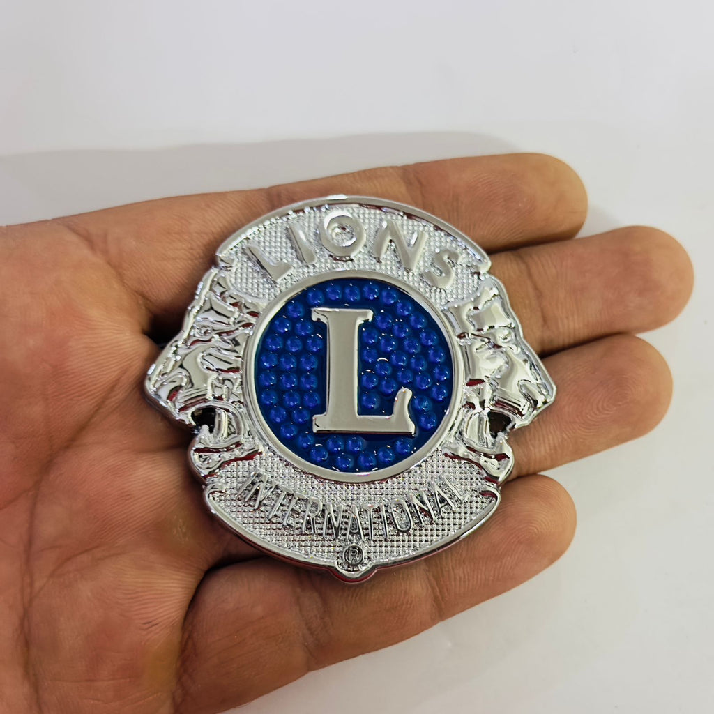 Silver Blue International Lion Logo 6cmx6.5cm Metal Badge, Metal Logo Car Metal Emblem 3D Badge Auto Racing Sport Sticker for Cars & Bikes