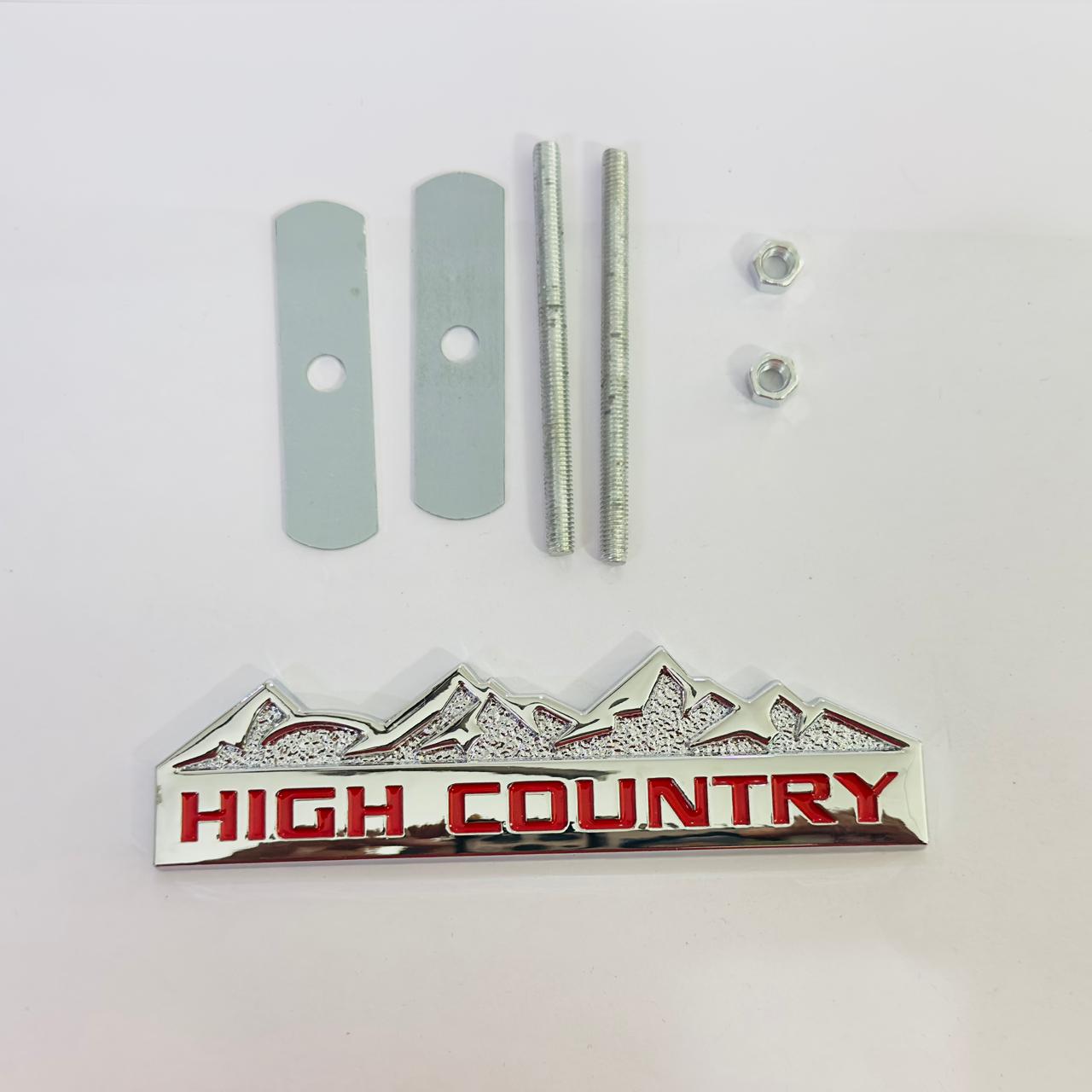 HIGH Country 3D Logo Car Emblem Badge Auto Racing (13.5cmx4cm) Sport Sticker Grand Tourer Decal Sticker 4x4 Off Road Attractive for All Car (Chrome-RED HIGH Country 3D Grill Logo)