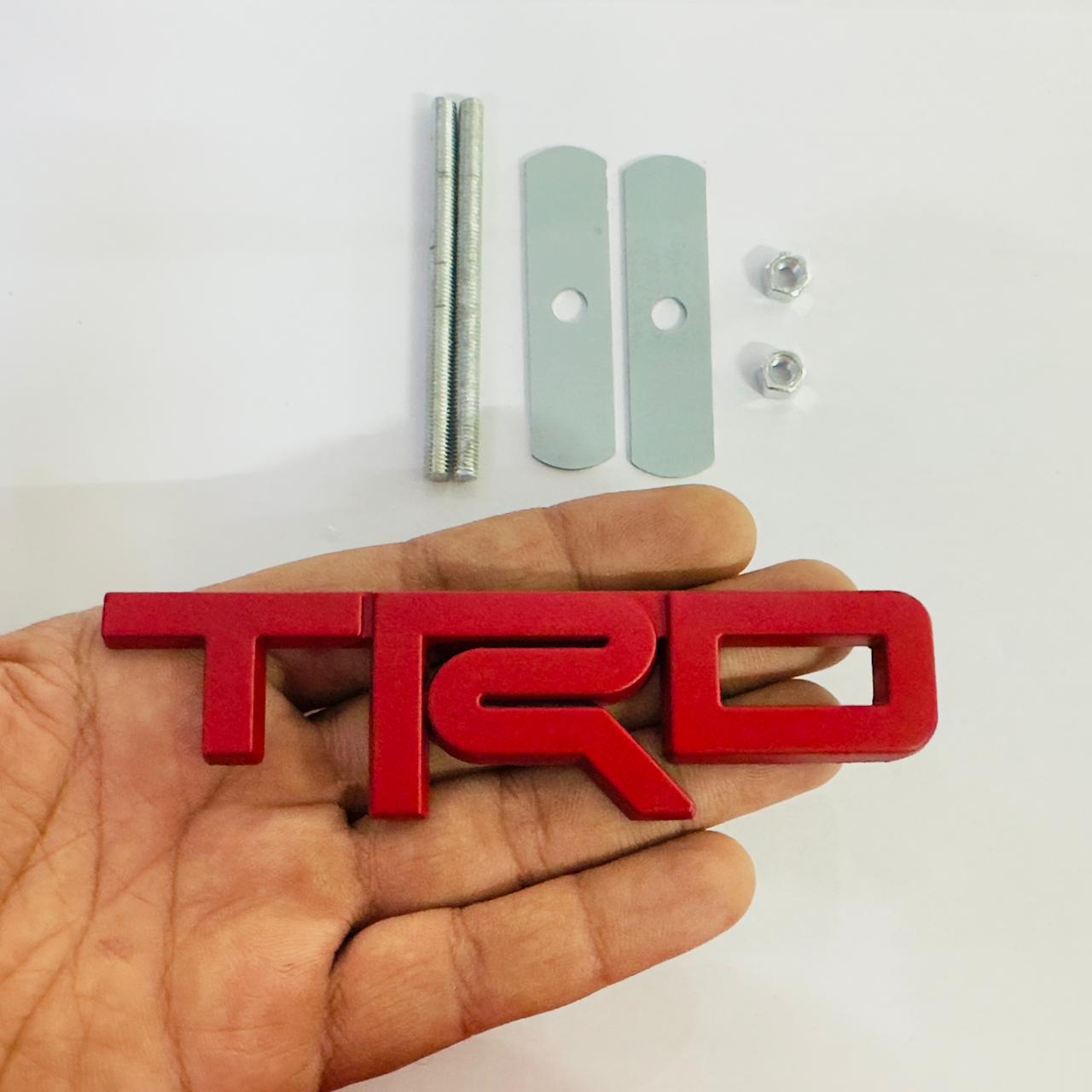 Car Bike Laptop Metal 3D Logo TRD/TRD Long Car Emblems Metal Lo.go, 3D Badge Auto Racing Sport Sticker Universal Grand Tourer Decal. (RED Small TRD Grill Logo 12cmX3.5cm)