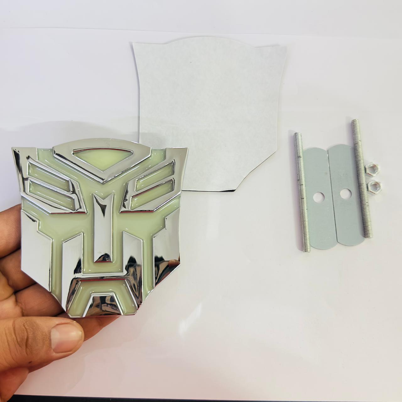 TRANSFORRMER Big Silver Grill Logo 9.2x9.2cm Marvel Stickers Car Emblem 3D Badge Auto Racing Sport Sticker Grand Tourer Decal