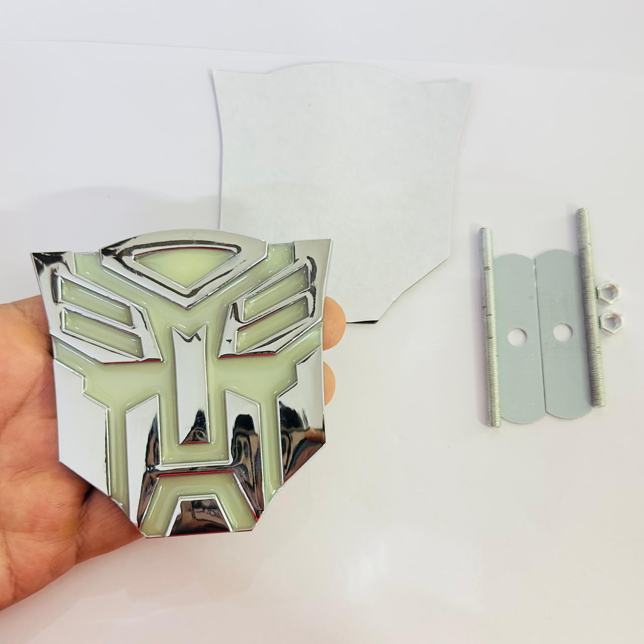 TRANSFORRMER Big Silver Grill Logo 9.2x9.2cm Marvel Stickers Car Emblem 3D Badge Auto Racing Sport Sticker Grand Tourer Decal