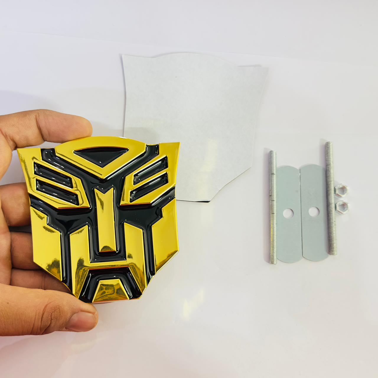 TRANSFORRMER Big GOLD BLACK Grill Logo 9.2x9.2cm Marvel Stickers Car Emblem 3D Badge Auto Racing Sport Sticker Grand Tourer Decal