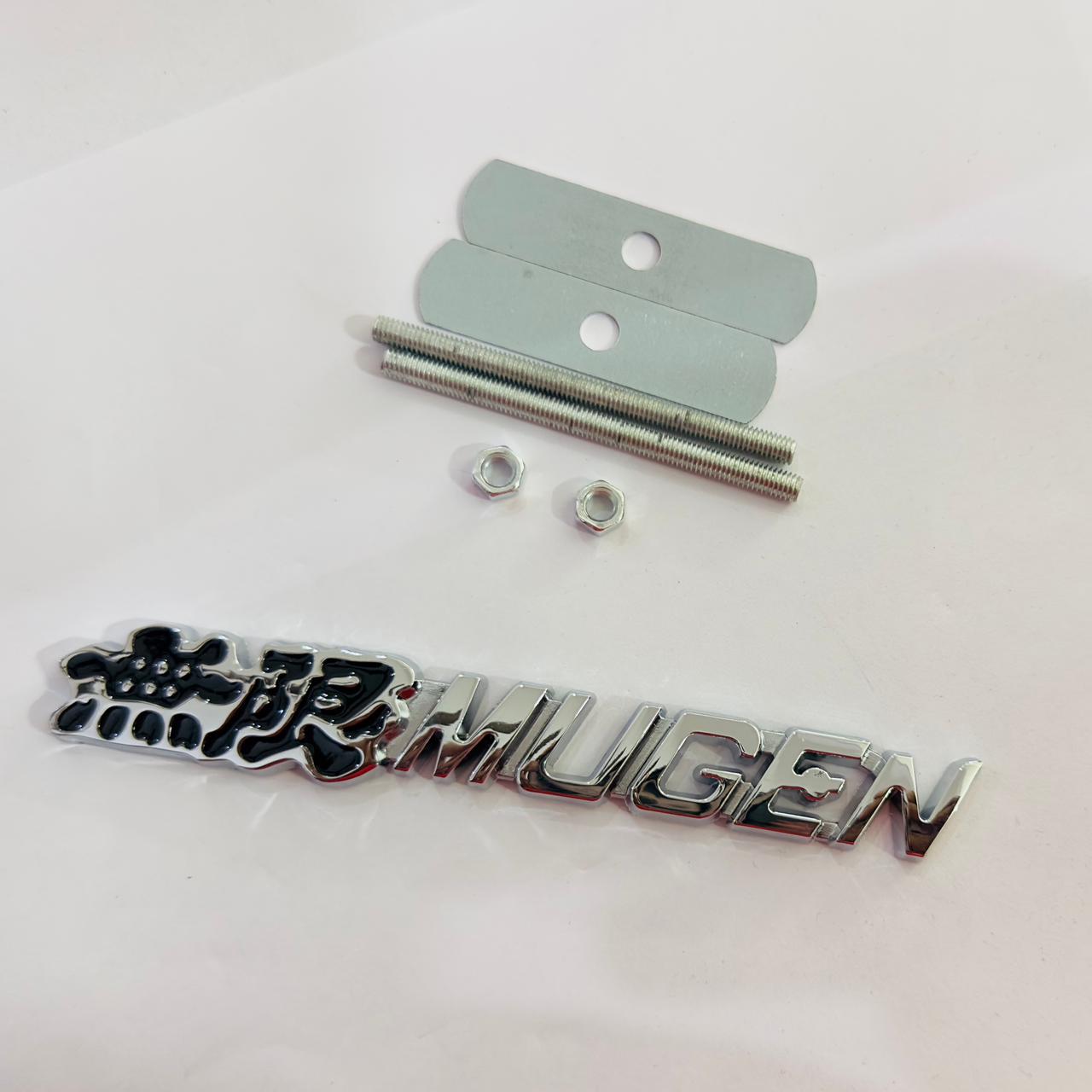 Car Bike Laptop Metal Logo Car Emblem & Grill Met.al Lo.go for Carr 3D Badge Auto Racing Universal Sport Sticker Grand Tourer Decal. (Black-Chrome Mugen Grill Metal Logo.)