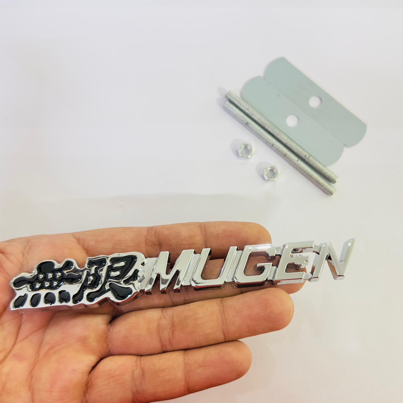 Car Bike Laptop Metal Logo Car Emblem & Grill Met.al Lo.go for Carr 3D Badge Auto Racing Universal Sport Sticker Grand Tourer Decal. (Black-Chrome Mugen Grill Metal Logo.)