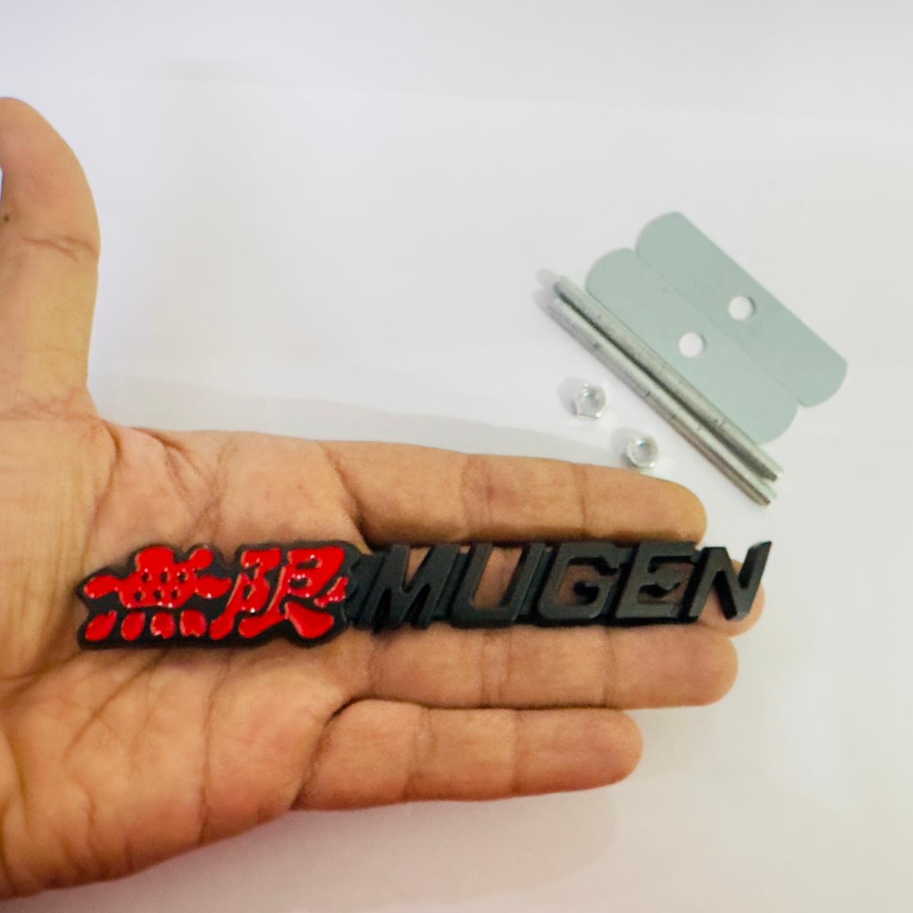Car Bike Laptop Metal Logo Car Emblem & Grill Met.al Lo.go for Carr 3D Badge Auto Racing Universal Sport Sticker Grand Tourer Decal. (RED-Black Mugen Metal Grill Logo.)