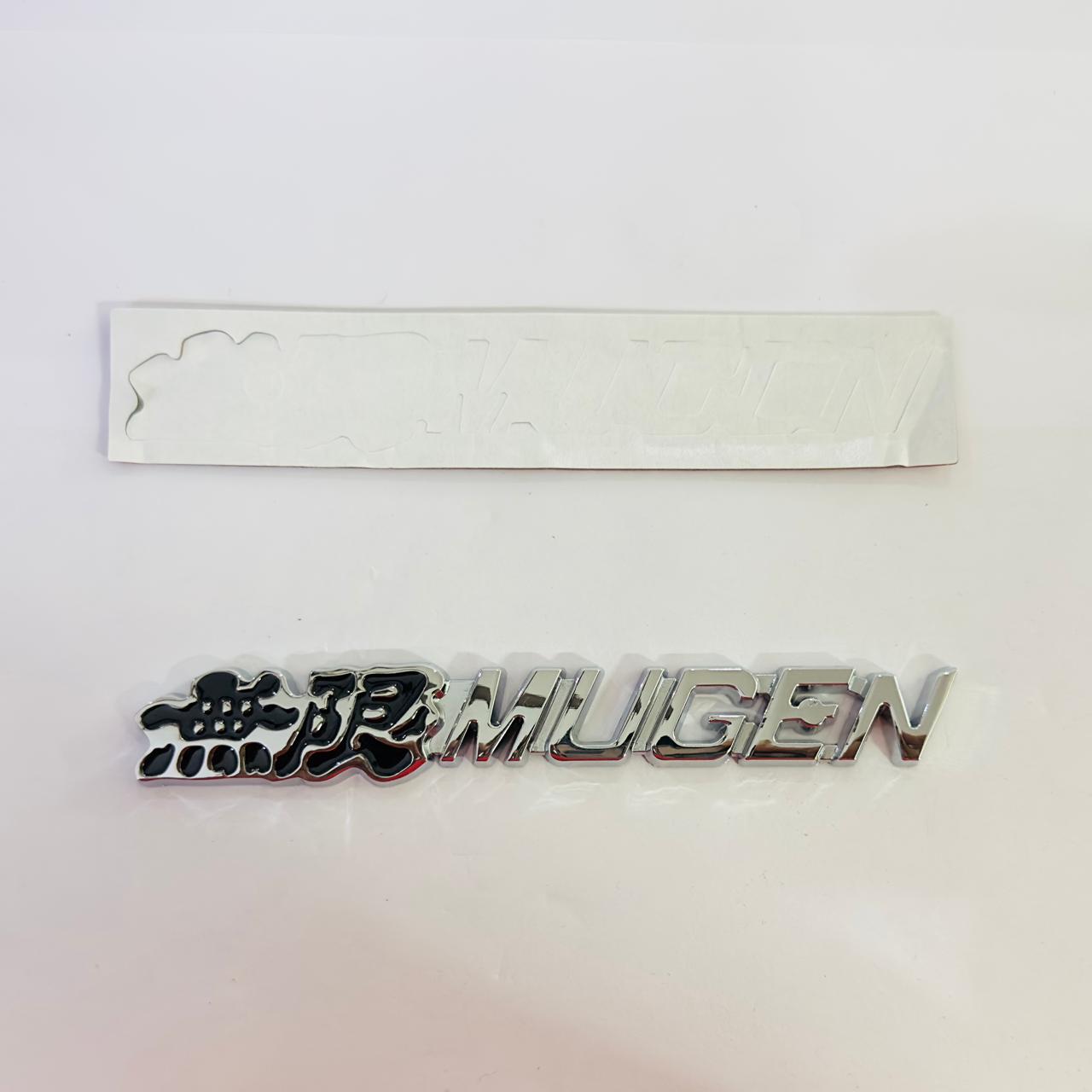 Black-Chrome Mugen 3D Metal Sticker (14cmx2cm) Car Bike Laptop Mugen Logo Car Emblem 3D Badge Attractive Sticker car Decor Sport Logo Grand Tourer Decal.