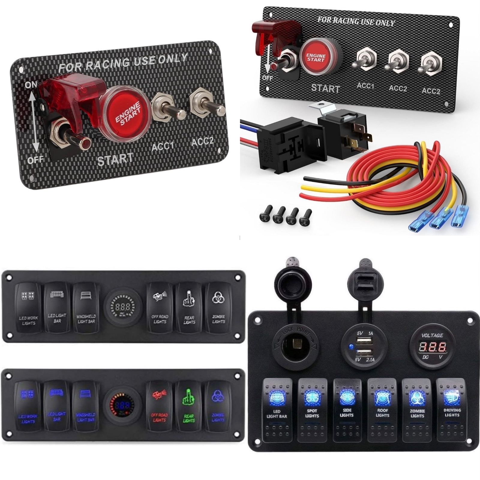 6 GANG ROCKER SWITCH PANEL CIRCUIT LED BREAKER + VOLTMETER+ 2 USB SOCKETS 6 GANG USB SWITCH for RV Car Boat Vehicle Truck Trailer Yacht Ship SUV Bus Caravan