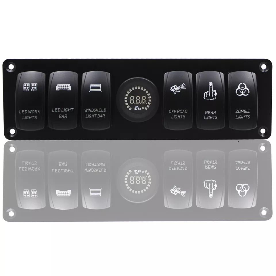 12-24V 6 Gang Waterproof Rocker Switch Panel Circuit Breaker LED Voltmeter For Car-6 Gang Rocker Switch