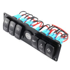 12-24V 6 Gang Waterproof Rocker Switch Panel Circuit Breaker LED Voltmeter For Car-6 Gang Rocker Switch