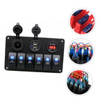 6 GANG ROCKER SWITCH PANEL CIRCUIT LED BREAKER + VOLTMETER+ 2 USB SOCKETS 6 GANG USB SWITCH for RV Car Boat Vehicle Truck Trailer Yacht Ship SUV Bus Caravan