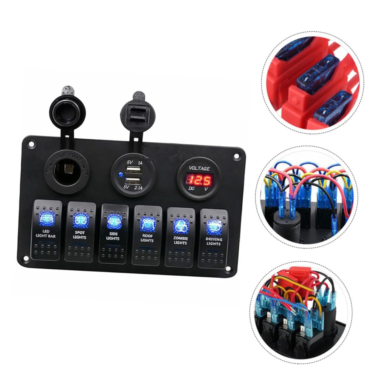 6 GANG ROCKER SWITCH PANEL CIRCUIT LED BREAKER + VOLTMETER+ 2 USB SOCKETS 6 GANG USB SWITCH for RV Car Boat Vehicle Truck Trailer Yacht Ship SUV Bus Caravan