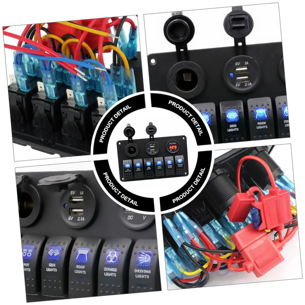6 GANG ROCKER SWITCH PANEL CIRCUIT LED BREAKER + VOLTMETER+ 2 USB SOCKETS 6 GANG USB SWITCH for RV Car Boat Vehicle Truck Trailer Yacht Ship SUV Bus Caravan