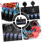 6 GANG ROCKER SWITCH PANEL CIRCUIT LED BREAKER + VOLTMETER+ 2 USB SOCKETS 6 GANG USB SWITCH for RV Car Boat Vehicle Truck Trailer Yacht Ship SUV Bus Caravan