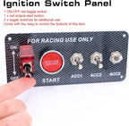 12V 5IN1 Racing Car Ignition Switch Panel with Engine Push Button Ignition Starter Switches Panel 5 in 1 Carbon Fiber Toggle Switches for RV Car Boat Yacht Ship SUV Bus Caravan