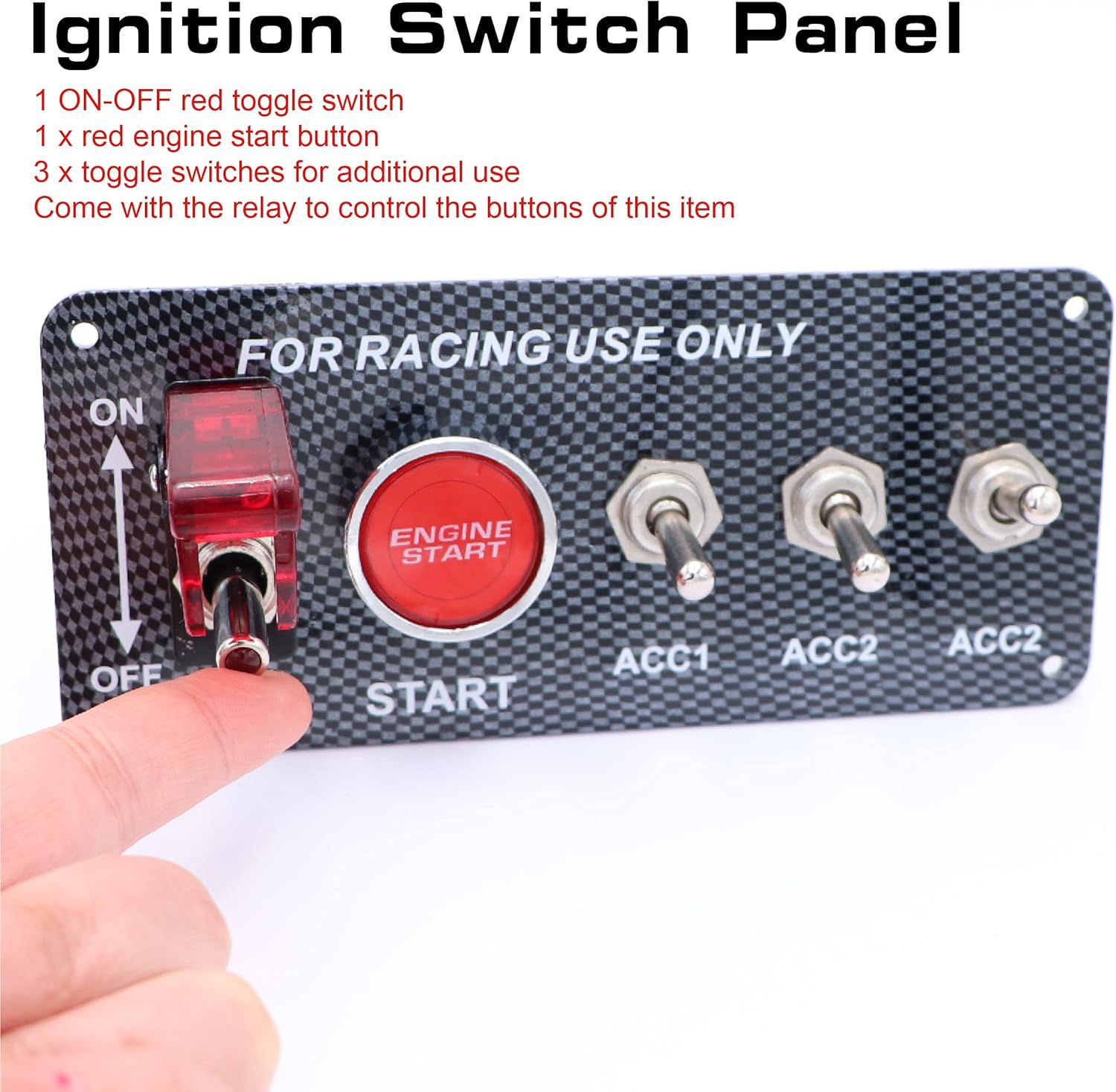 12V 5IN1 Racing Car Ignition Switch Panel with Engine Push Button Ignition Starter Switches Panel 5 in 1 Carbon Fiber Toggle Switches for RV Car Boat Yacht Ship SUV Bus Caravan