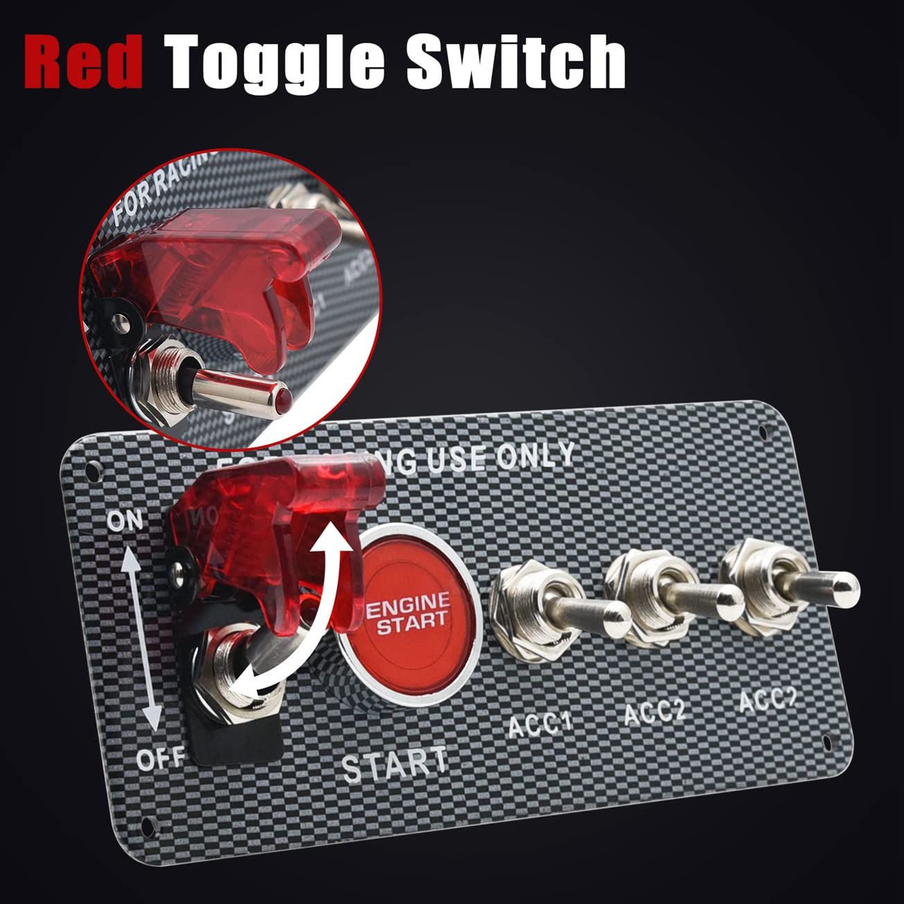 12V 5IN1 Racing Car Ignition Switch Panel with Engine Push Button Ignition Starter Switches Panel 5 in 1 Carbon Fiber Toggle Switches for RV Car Boat Yacht Ship SUV Bus Caravan