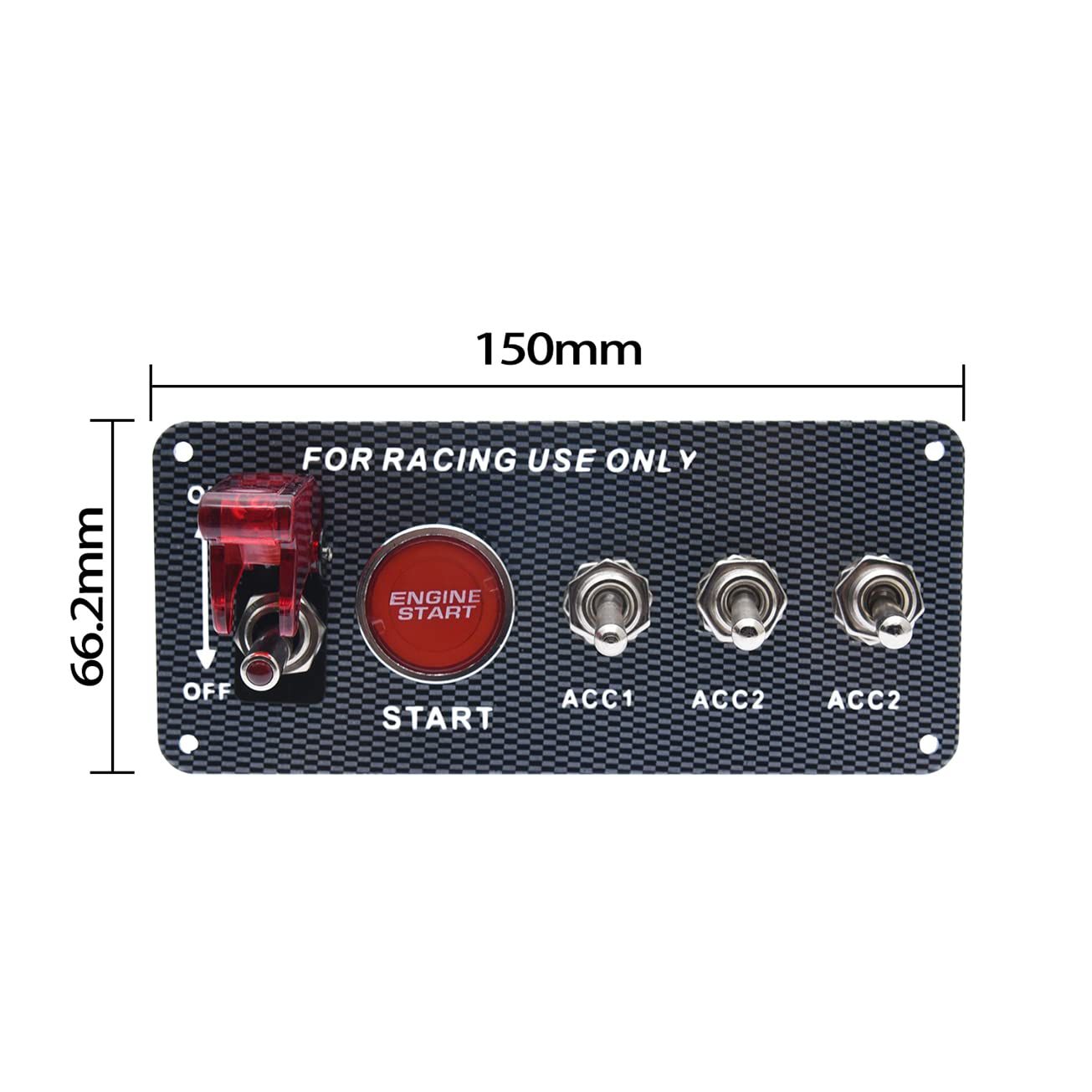 12V 5IN1 Racing Car Ignition Switch Panel with Engine Push Button Ignition Starter Switches Panel 5 in 1 Carbon Fiber Toggle Switches for RV Car Boat Yacht Ship SUV Bus Caravan