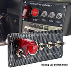 12V 5IN1 Racing Car Ignition Switch Panel with Engine Push Button Ignition Starter Switches Panel 5 in 1 Carbon Fiber Toggle Switches for RV Car Boat Yacht Ship SUV Bus Caravan