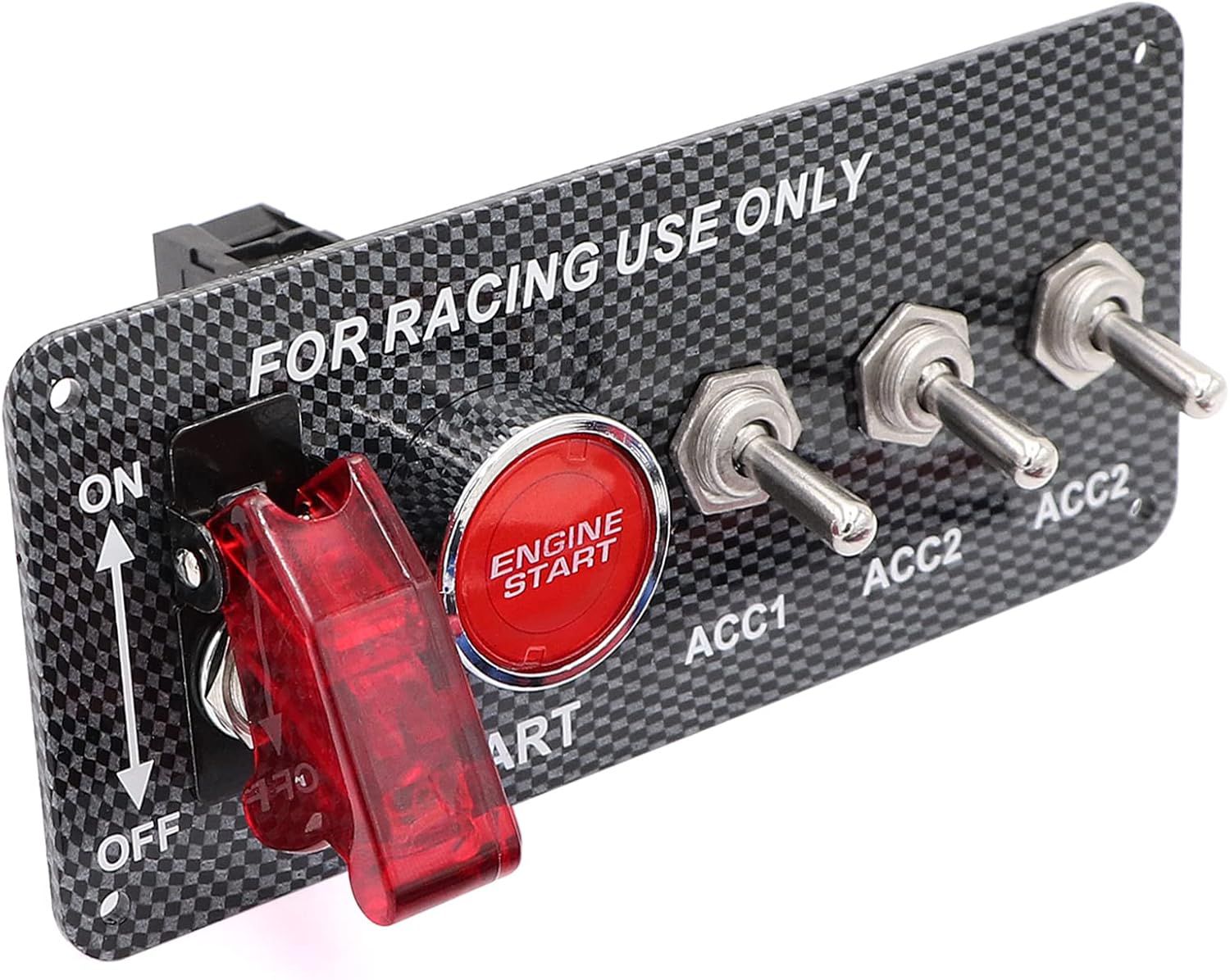 12V 5IN1 Racing Car Ignition Switch Panel with Engine Push Button Ignition Starter Switches Panel 5 in 1 Carbon Fiber Toggle Switches for RV Car Boat Yacht Ship SUV Bus Caravan